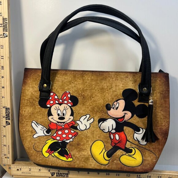 Handbags - Disney Mickey Minnie Mouse Women's Tote Bag Brown Black Large Shoulder Handbag
